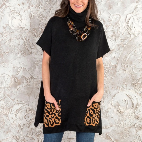 Jackets & Blazers - Turtleneck Poncho Sweater